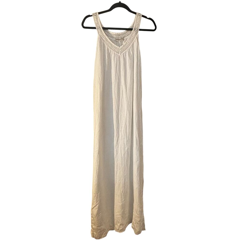 Terro Millennio White Dress Boho M Date Night Maxi 100% Linen Beachy Summer